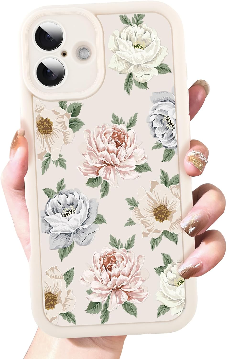 OOK Case for iPhone 16 Cases Cute Flower Floral Pattern Design for Girls Women Soft Silicone Camera Lens Protective Phone Cover for iPhone 16 6.1 Inch White iPhone 16 White