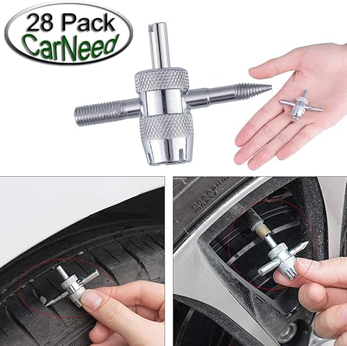 Miniatura 3 de Febrytold 3 piezas de herramientas de extracción de núcleo de válvula de neumático con 25 núcleos de vástago de válvula de latón, herramienta de