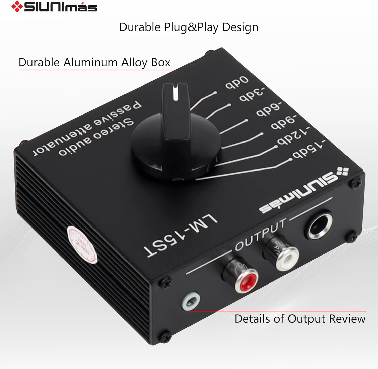 RCA&/AUX/1/4 1/8” Passive Stereo Inline Variable Audio Attenuator Adjustable Audio Attenuation Box for Home Theater and Official Audio Performance Playing (SIM-at-AUX/RCA/TS)