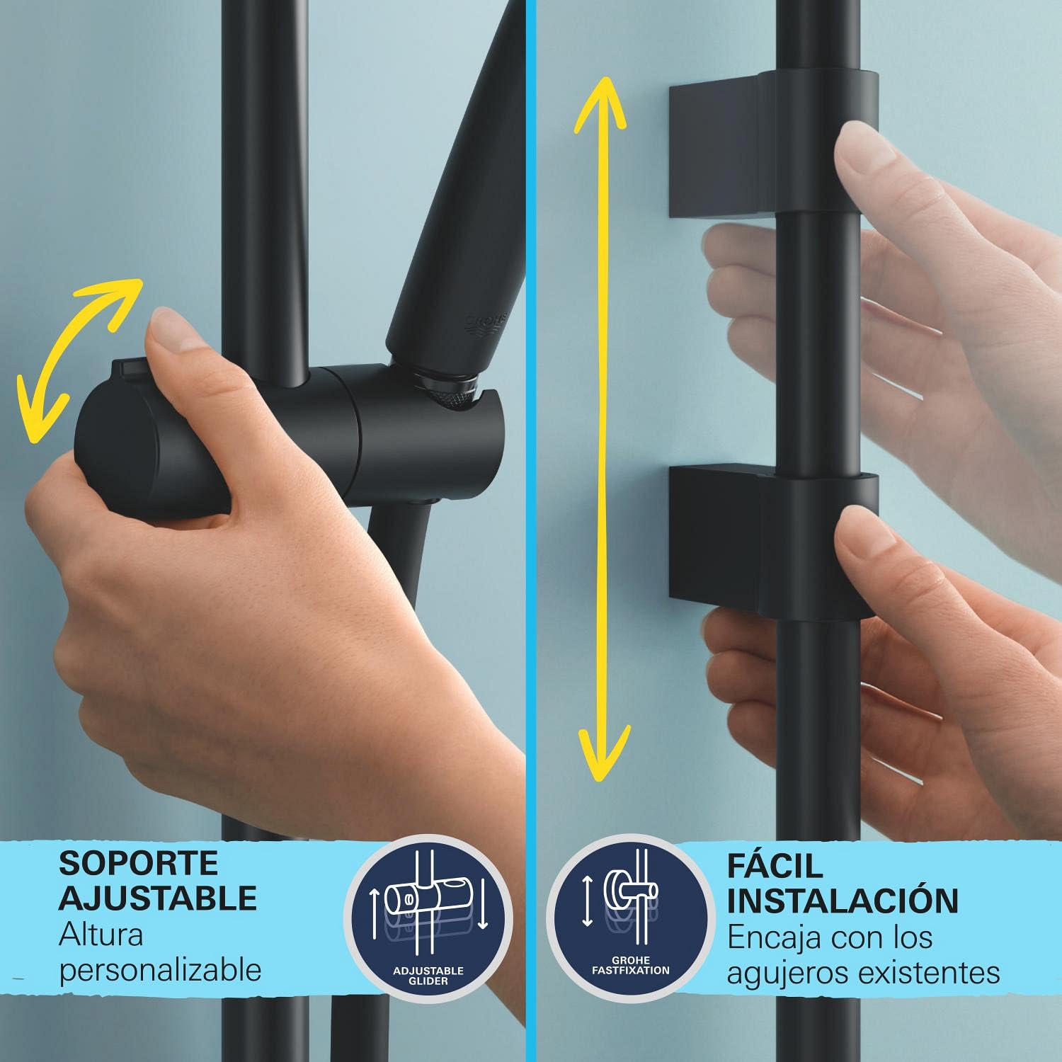 Grohe Precision Start Conjunto de ducha termostático 1/2" (teleducha redonda con 1 chorro, flexo de 1,75 m y barra de ducha de 60 cm, ahorro de agua, función de seguridad) Negro Mate, 345972431