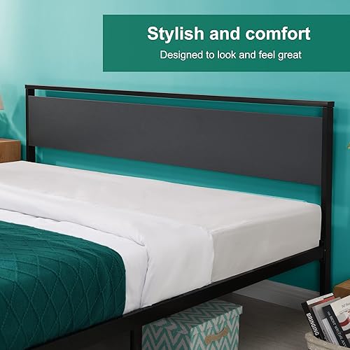 Miniatura 3 de RHIZOME Base de cama King con cabecero base de cama de plataforma metálica con soporte de listones de metal sólido y fácil montaje no necesita somier