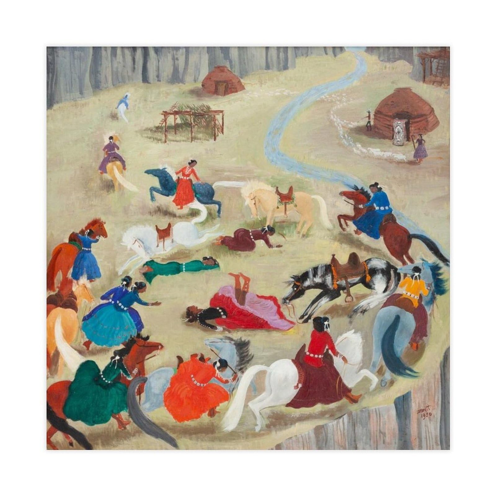 Impression giclée Course relais Dorothy Brett | Toile vintage 71x71 cm