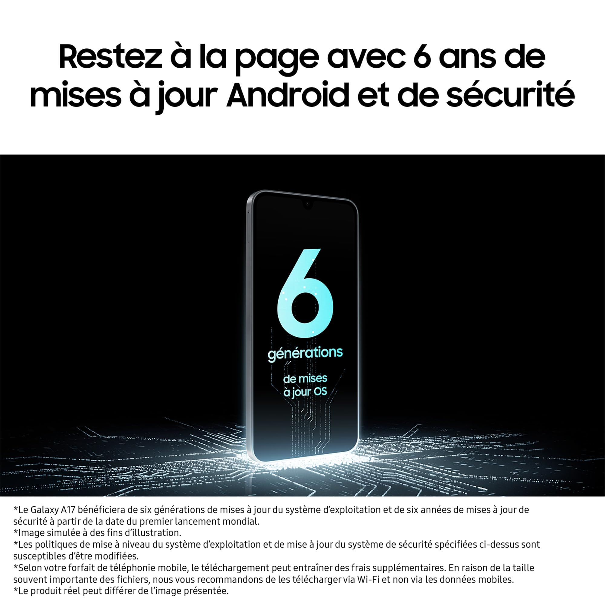 Samsung Galaxy A17 128 Go, Smartphone Android déverrouillé, écran 6,7", Batterie 5000 mAh, Noir, Version FR
