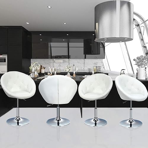 Miniatura 4 de HAPPYGRILL Silla de bar giratoria redonda con respaldo copetudo, silla de maquillaje, silla de tocador ajustable, taburete de cuero