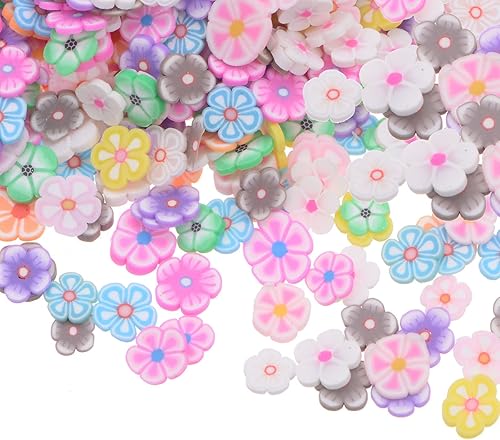 HARFINGTON Rebanadas de flores de imitación, rebanadas de polímero, rebanadas de arcilla suave de 0.197 in, rebanadas de resina de 1.76 oz,