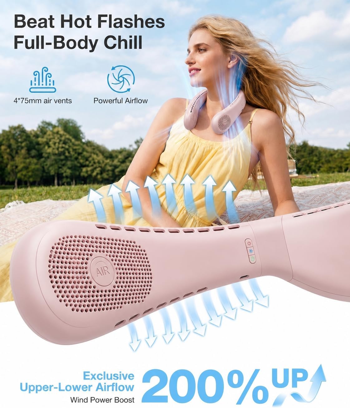 TORRAS COOLiFY Air 2026 Upgraded Neck Fan Air Conditioner, Ultra-Light Portable Fan Rechargeable, Personal Cooling Neck with 3 Modes Fan/Cooler/Heat for Travel, Camping, Outdoor Gift for Women, Pink thumbnail