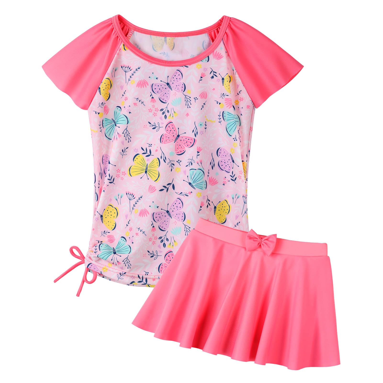 Girls Rash Guard 2 Pieces Bathing Suit UPF50+ Swimsuit with Swimming Skirt Swimwear 2-14Y