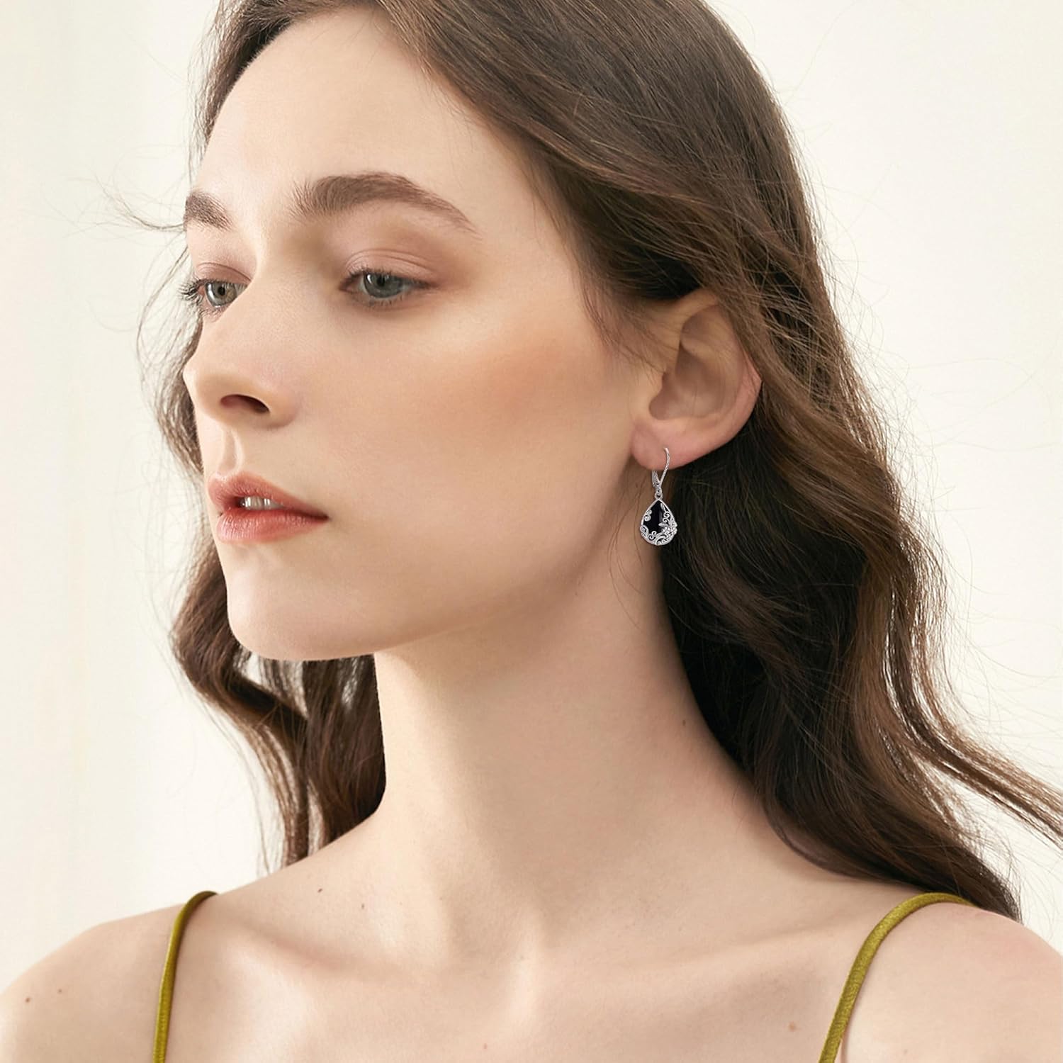 Black Onyx Earrings 925 Sterling Silver Black Onyx Dangle Drop Earrings Filigree Jewelry Gift for Women Girls - Image 2