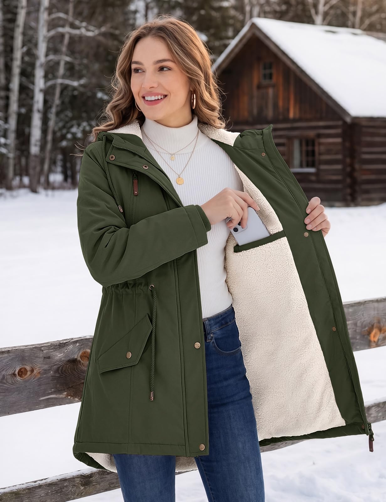 heekpek Parka Femme Hiver Mi-Longue Doublée Polaire avec Capuche