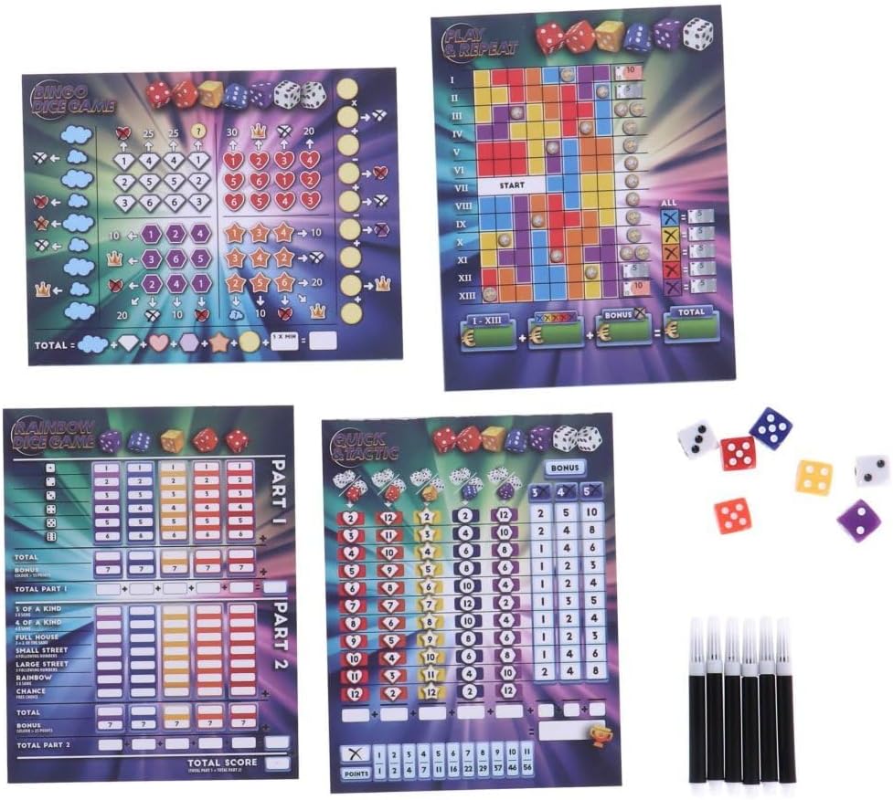 Grafix 4-in-1 Dice Game: 4 Exciting Variants, 7 Dice, 4 Score Blocks + 6 Markers - Ages 5+