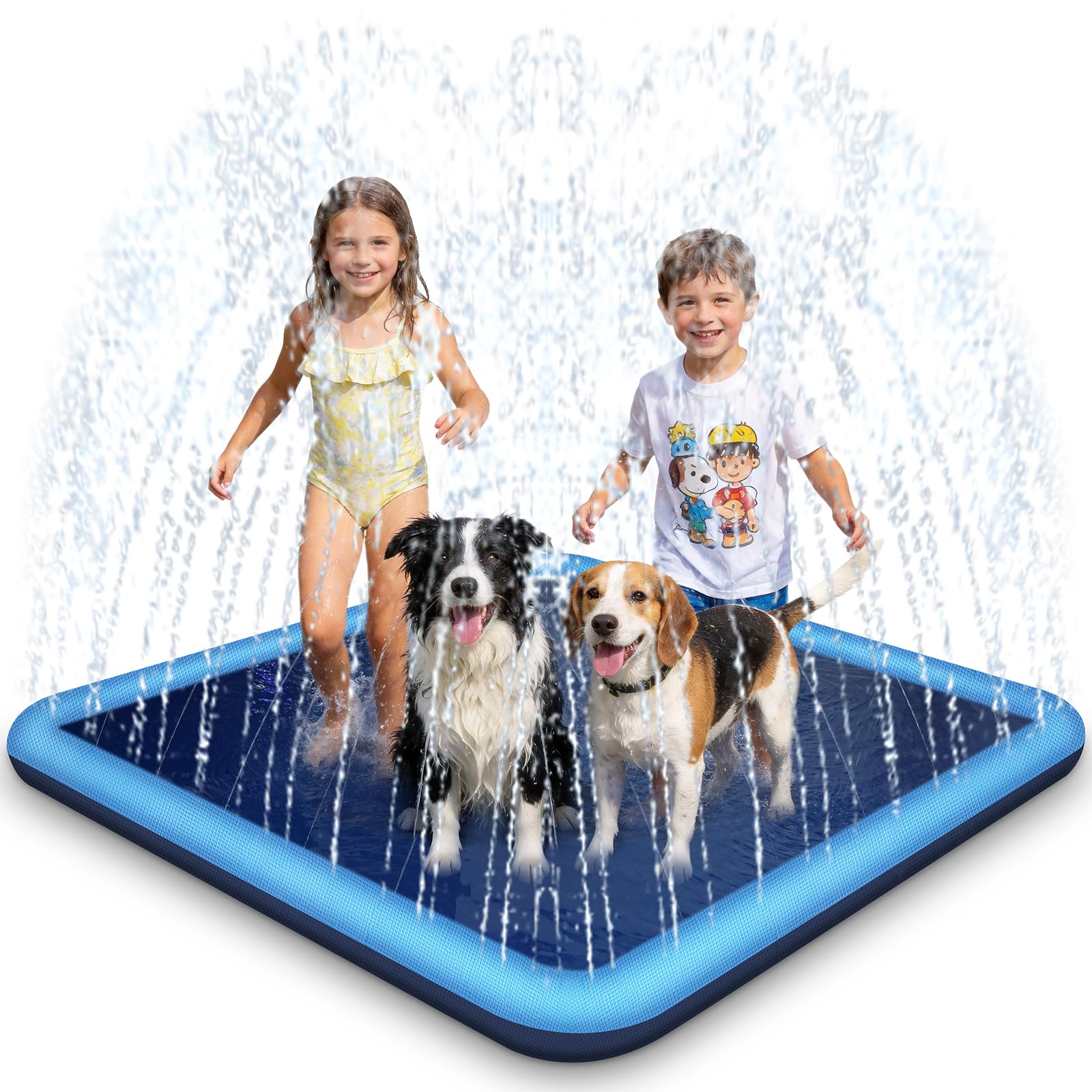 Haozozo Square Splash Pad for Kid, Non-Slip Sprinkler Splash Water Play Mat, Outdoor Water Toys for Boys Girls, Summer Fun Kids Garden Toys and Dog Pool (67" Splash Pad) — image 1