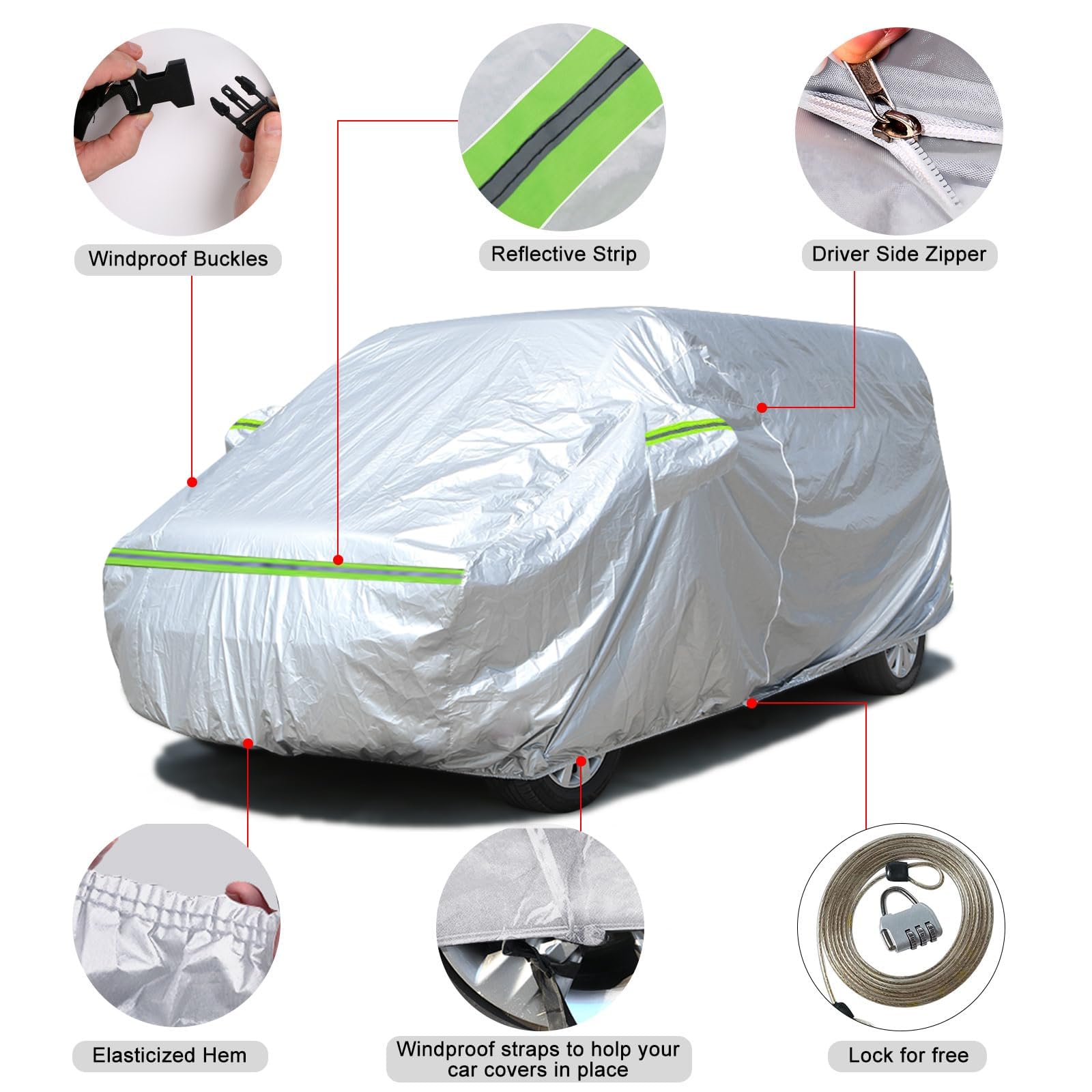 Housse de Voiture Adaptée pour VW T5 T6 SWB Transporter, Housse de Garage Complète Argentée étanche avec Porte Zippée pour Neige, Pluie, Protection Tous Temps