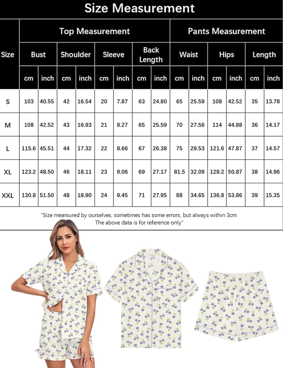 SWOMOG Women 2 Piece Pajamas Sets Short Sleeve Pj Sets Cute Printed Sleepwear Button Down Shirt with Lounge Shorts Set - Image 7