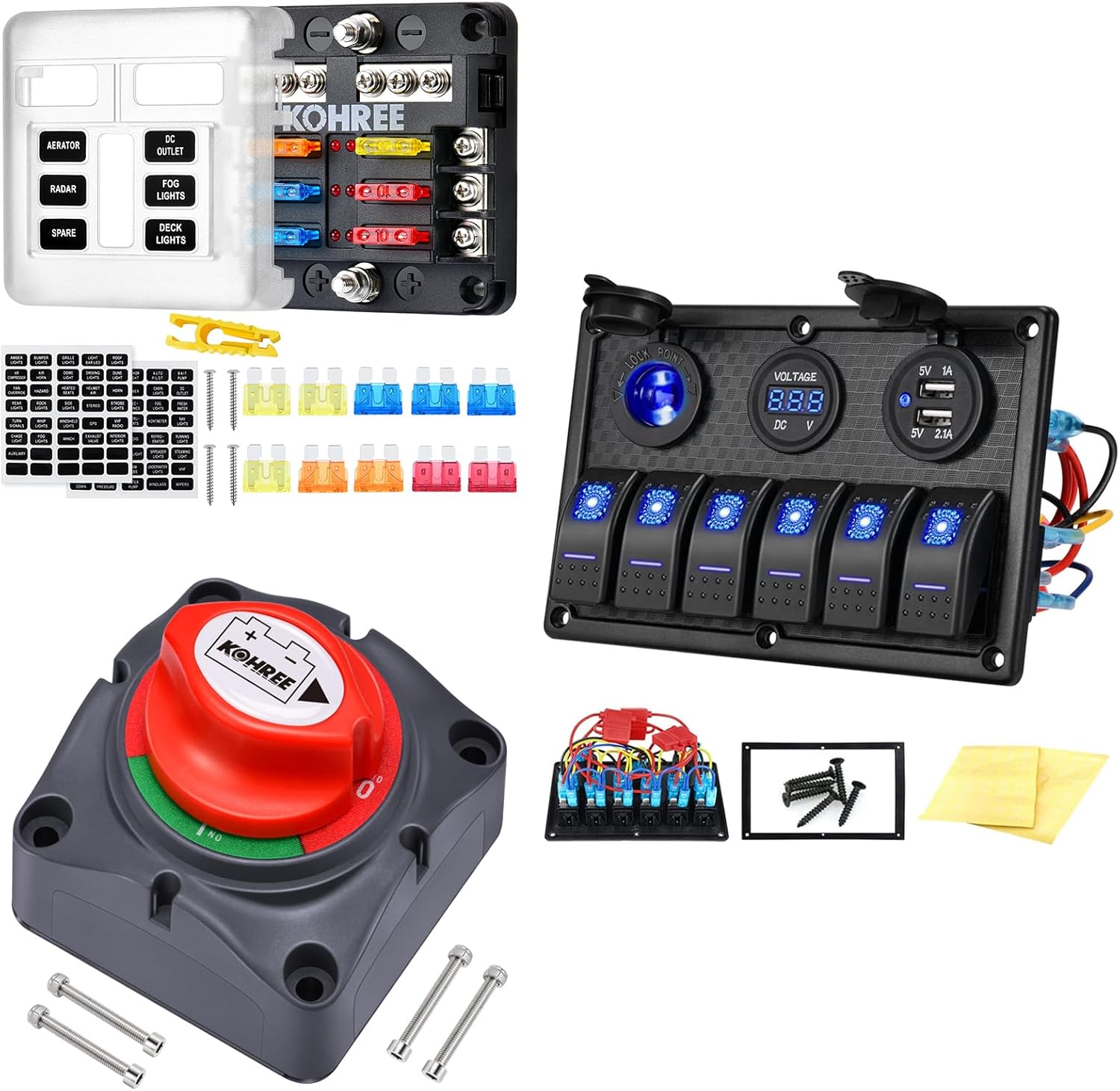 Bundle Kohree 6 Gang Marine Boat Rocker Switch Panel