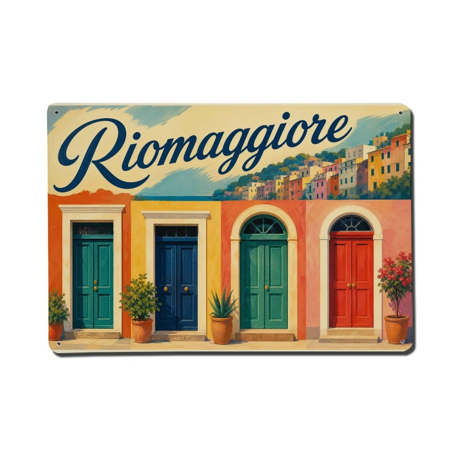 Vintage Travel Riomaggiore Doorways Colorful Entrances Metal Tin Sign