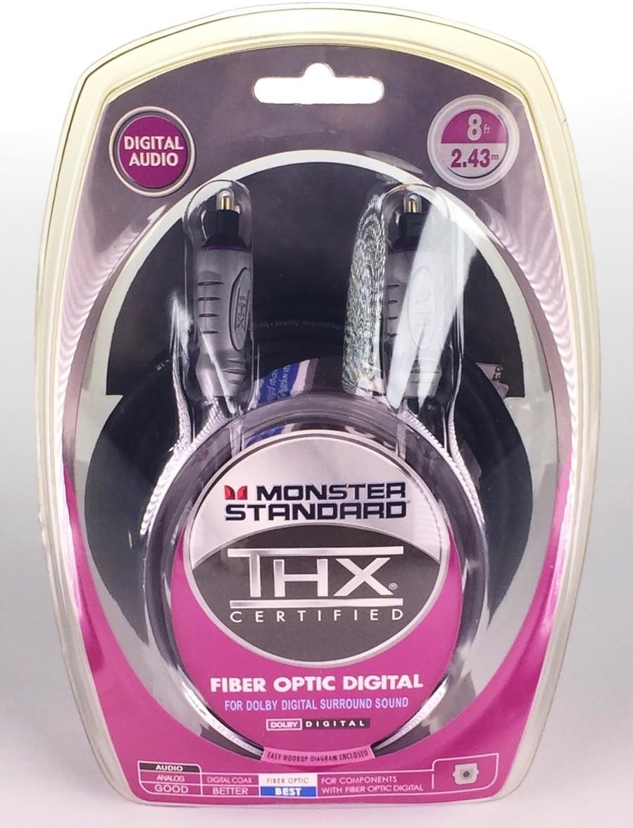THXI100-FO-8 THX Certified Toslink Fiber Optic Digital Audio Cable for Dolby Digital Surround Sound (8 feet, 8 Ft)