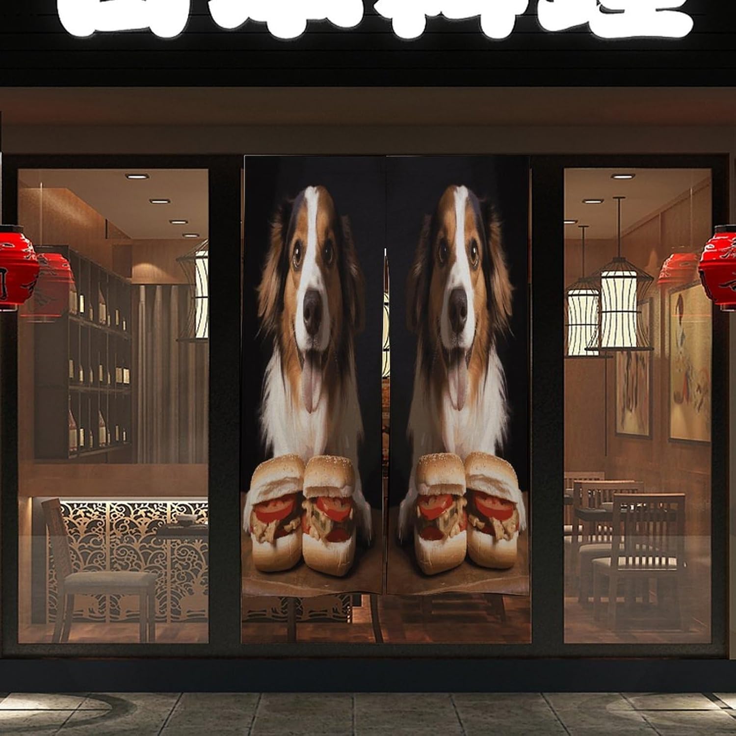 Dog Holding A Hot Dog Door Curtain Printed Doorway Noren Japanese Style Doorway Room Divider Curtains for Privacy Partition Divider Kitchen Home Decorations Wall Hanging