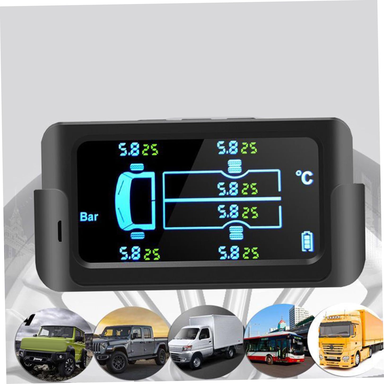 SHOWERORO Sistema di Monitoraggio Pressione Pneumatici per Camion e Autobus Schermo a Colori ad Alta Definizione, Allarme Visivo e Acustico, Alimentazione Solare e Sensori Esterni per 6