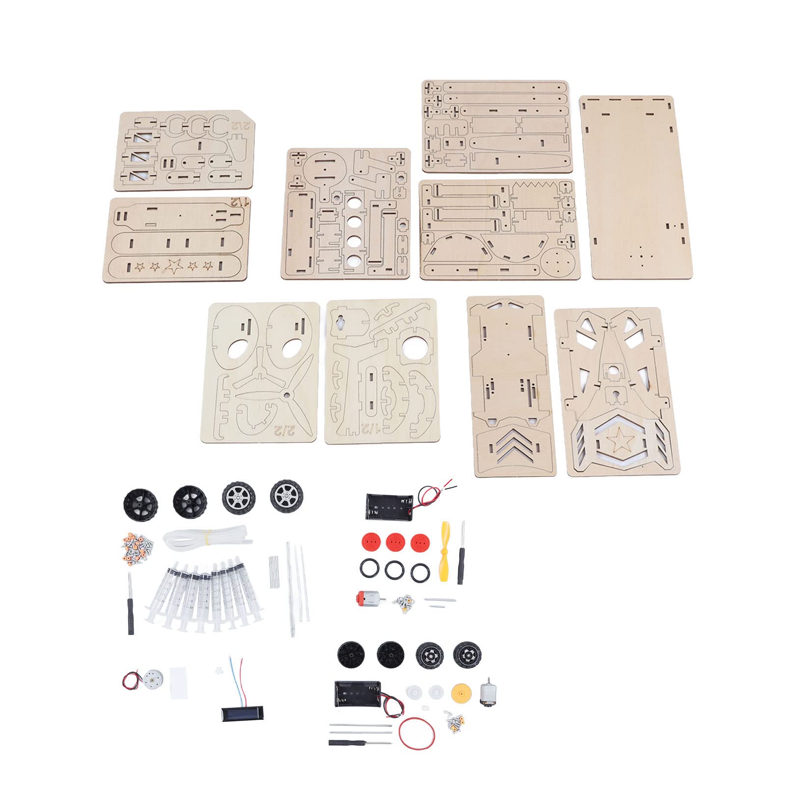 Projekt naukowy DIY dla dzieci w wieku 6–14 lat — zestaw do montażu drewnianych puzzli 3D — kolekcja 4 zestawów, w tym koparka-helikopter samolotowy i samochód wyścigowy —