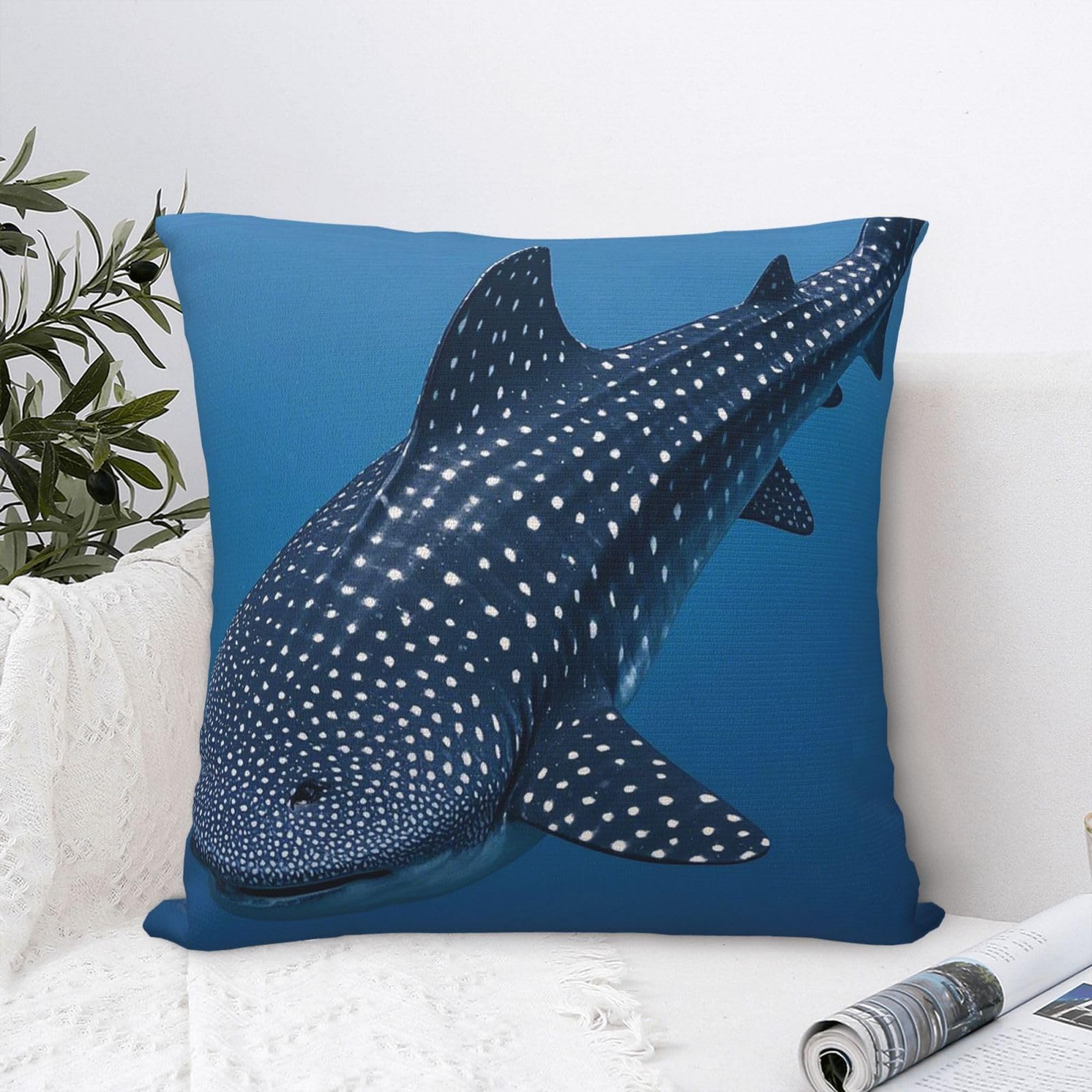 FodPand Luxury Velvet Throw Pillow Covers 18"x18" Super Soft Decorative Pillow Cases - Variegated Whale Shark Navy Pillowcases Modern Lumbar Cushion Cases for Couch Sofa Bed Pillow Shams