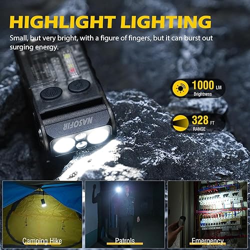 Miniatura 3 de V20 - Linterna EDC pequeña y potente, alta luz LED recargable de 1000 lm USB C con clip, luz lateral COB, base magnética y alarma de pitido, 14