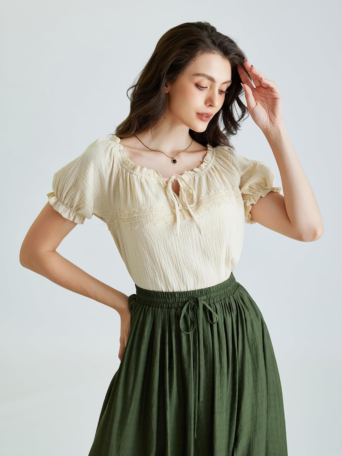 Scarlet Darkness Renaissance Shirt Women Summer Crew Neck Short Sleeve Peasant Tops - Image 3