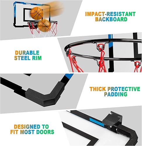 Miniatura 9 de Indoor Basketball Hoop for Kids and Adults with Scorer with 2 Scoring Methods, Door Room Basketball Mini Hoop with 3 Batteries and Balls, Basketball