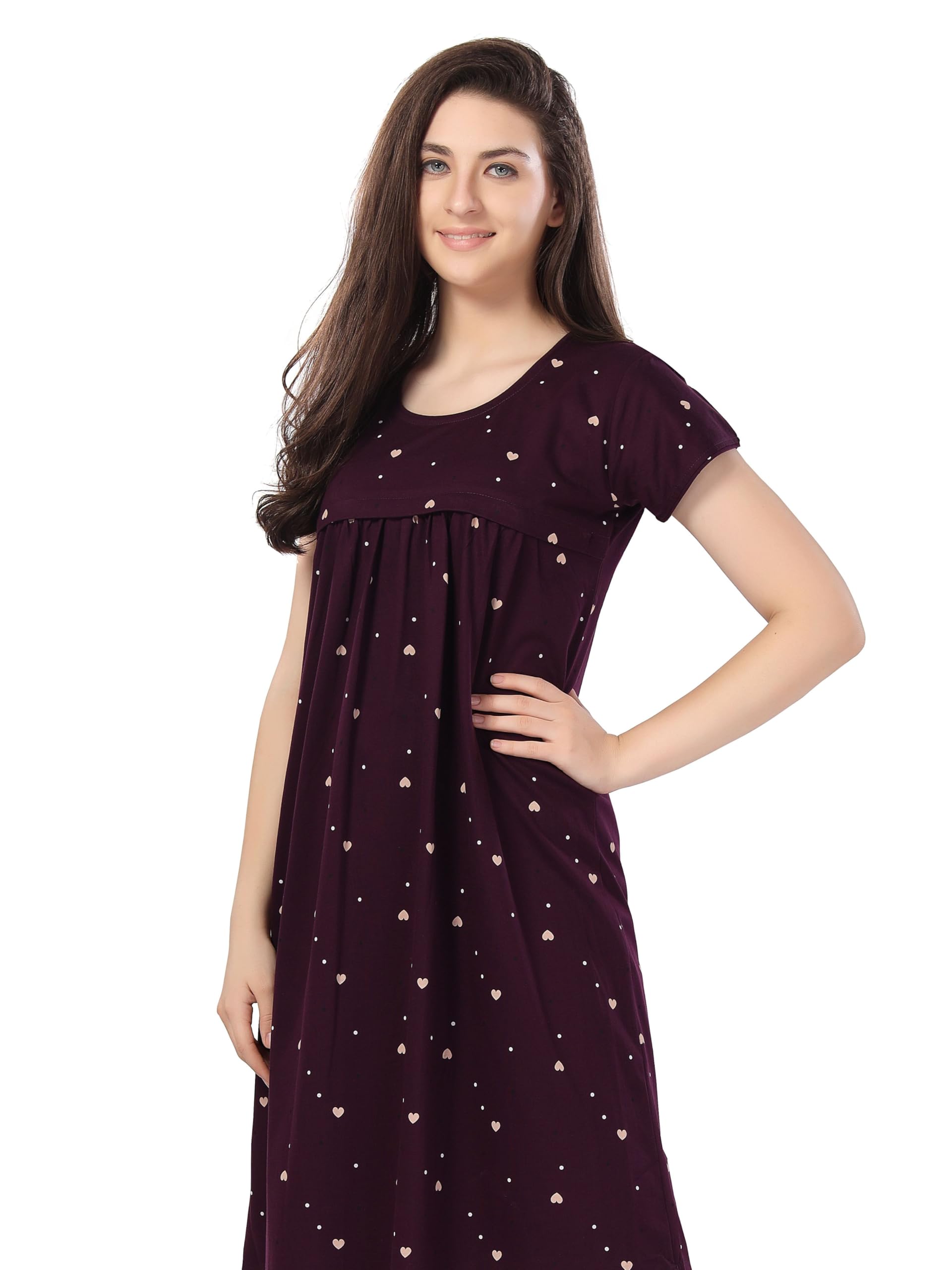 av2 Women Cotton Printed Maternity Feeding Short Nighty-picture-38