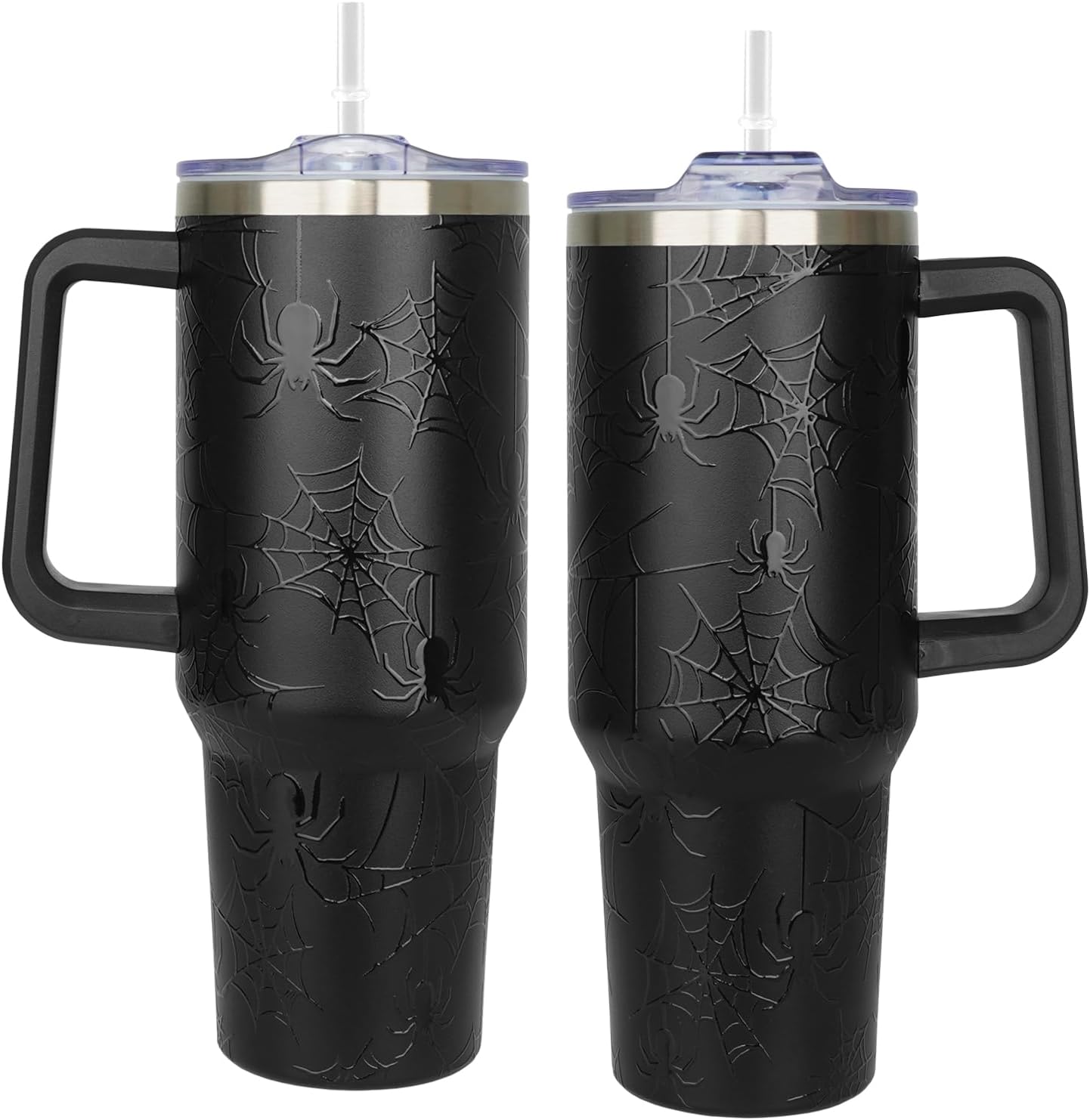 Heqianco 40oz Halloween Tumbler with Handle, Spider Coffee Cups with Lid and Straw, Stainless Steel Insulated Travel Mug, Halloween gifts for women & men
