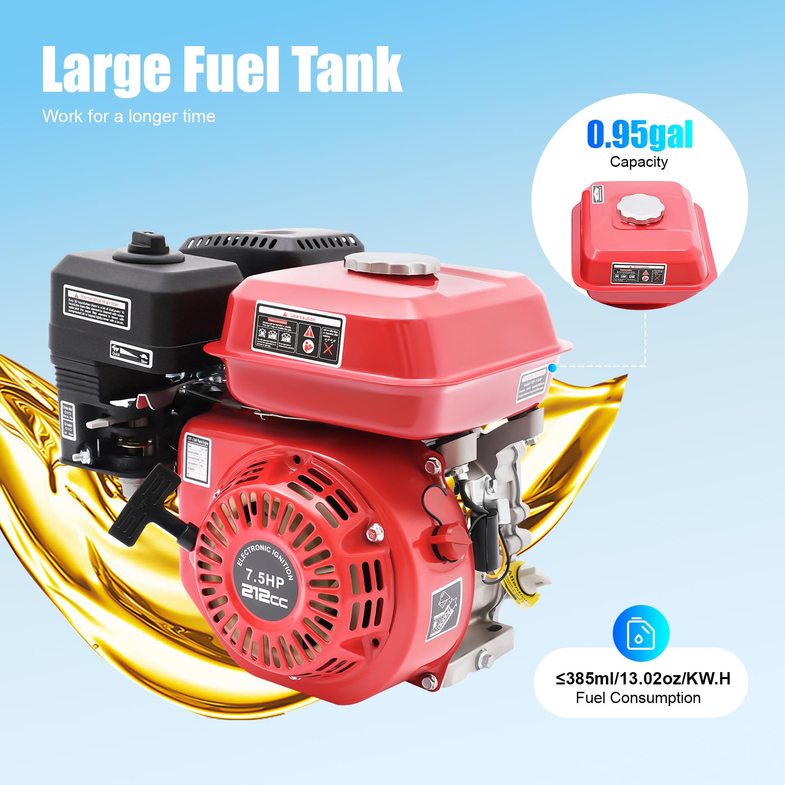 4 tiempos, 7,5 CV, 5100 W, motor de gasolina, cigüeñal, bomba de agua, motor de pie, para bomba de transferencia de agua, desbrozadora Gokart
