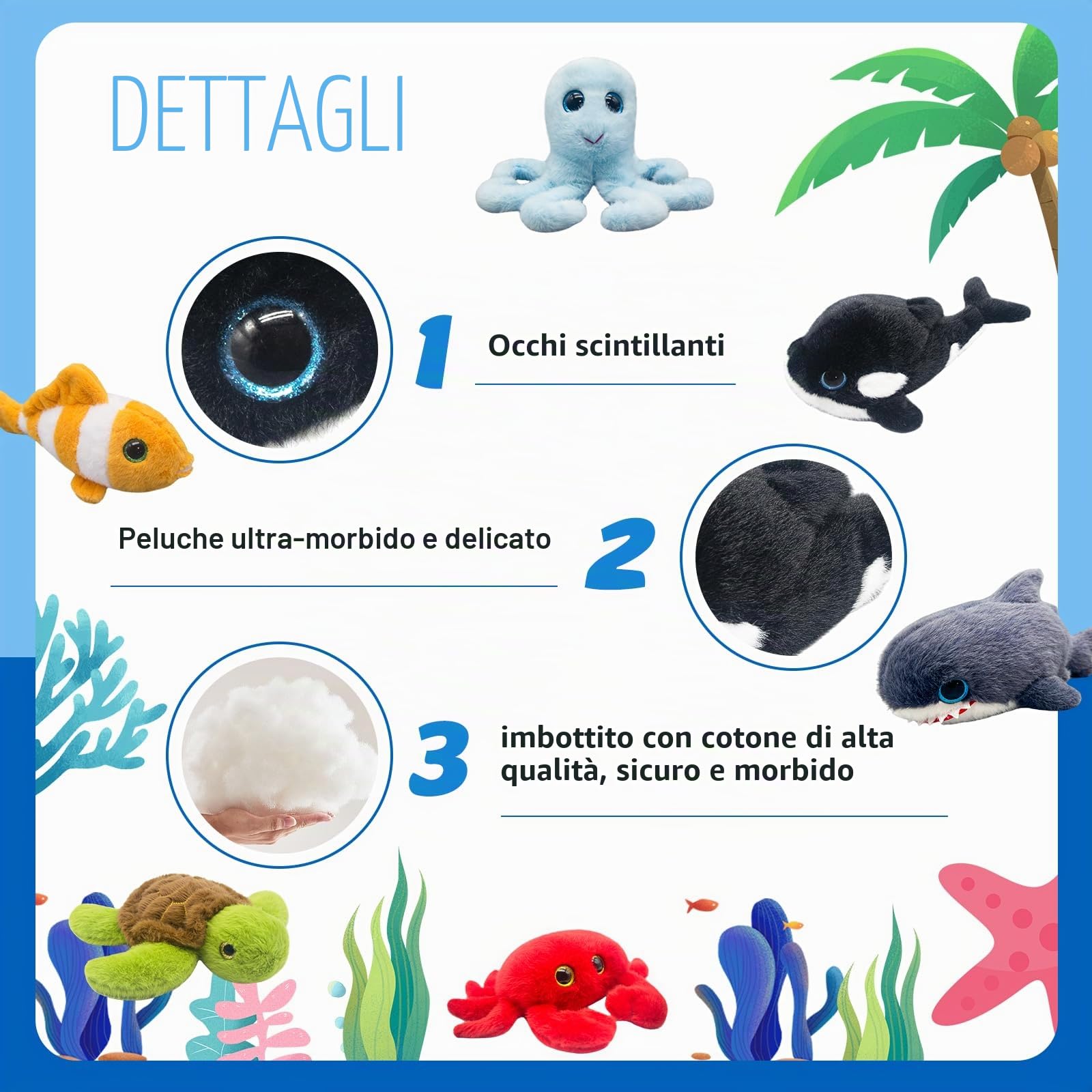 Mini Bambini Oceano Peluche Carino Bambini Oceano Pupazzo 6 Pezzi | Carino peluche bambini oceano, realistico & morbido, regali per compleanni e occasioni speciali per bambini, decorazione