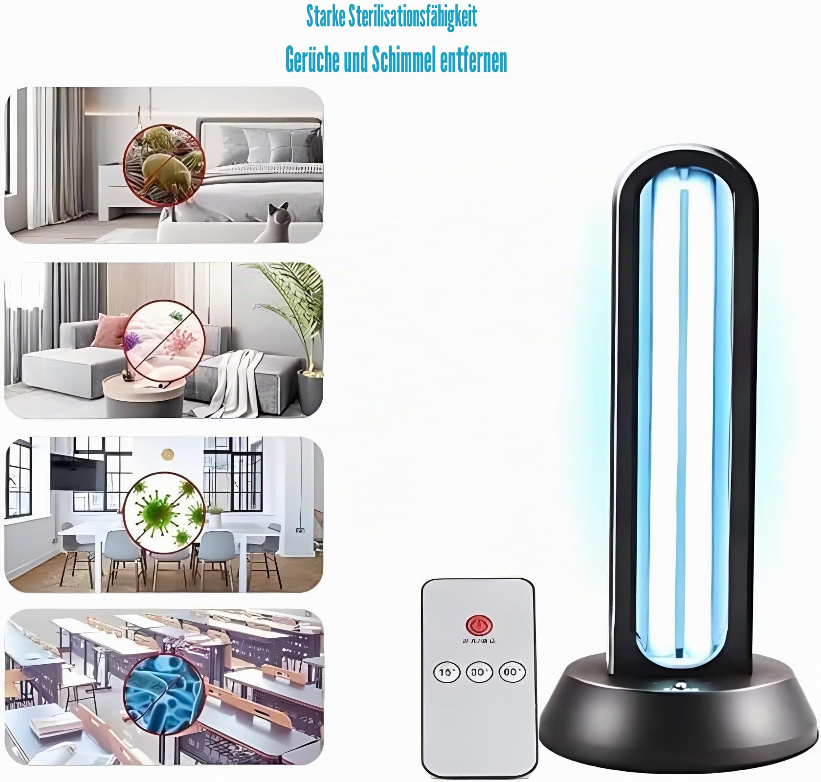 HYLR UVC Keimtötende Lampe 65W Fernbedienung Timer Tischlampe UV-Sterilisator Desinfektion Sterilisator Antibakterielle Rate 99% Töten Entferner Schimmel Grippe Bakterielle Staub Milben Keime