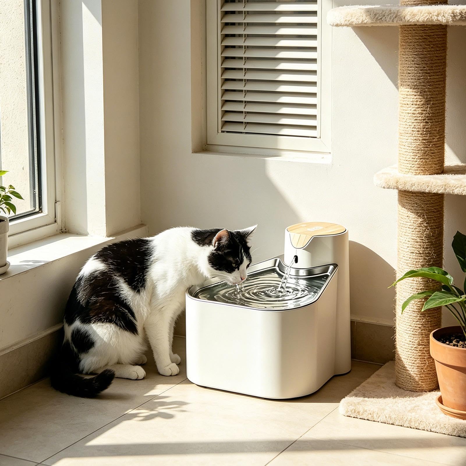 Fontana D'Acqua Per Gatti Automatica 1,6 L 2000 mAh Con Vassoio | Fontana Per Gatti Adatto A , Cuccioli, Cani, Interno, Camera Da , Soggiorno, Negozio Di Animali, Esterno