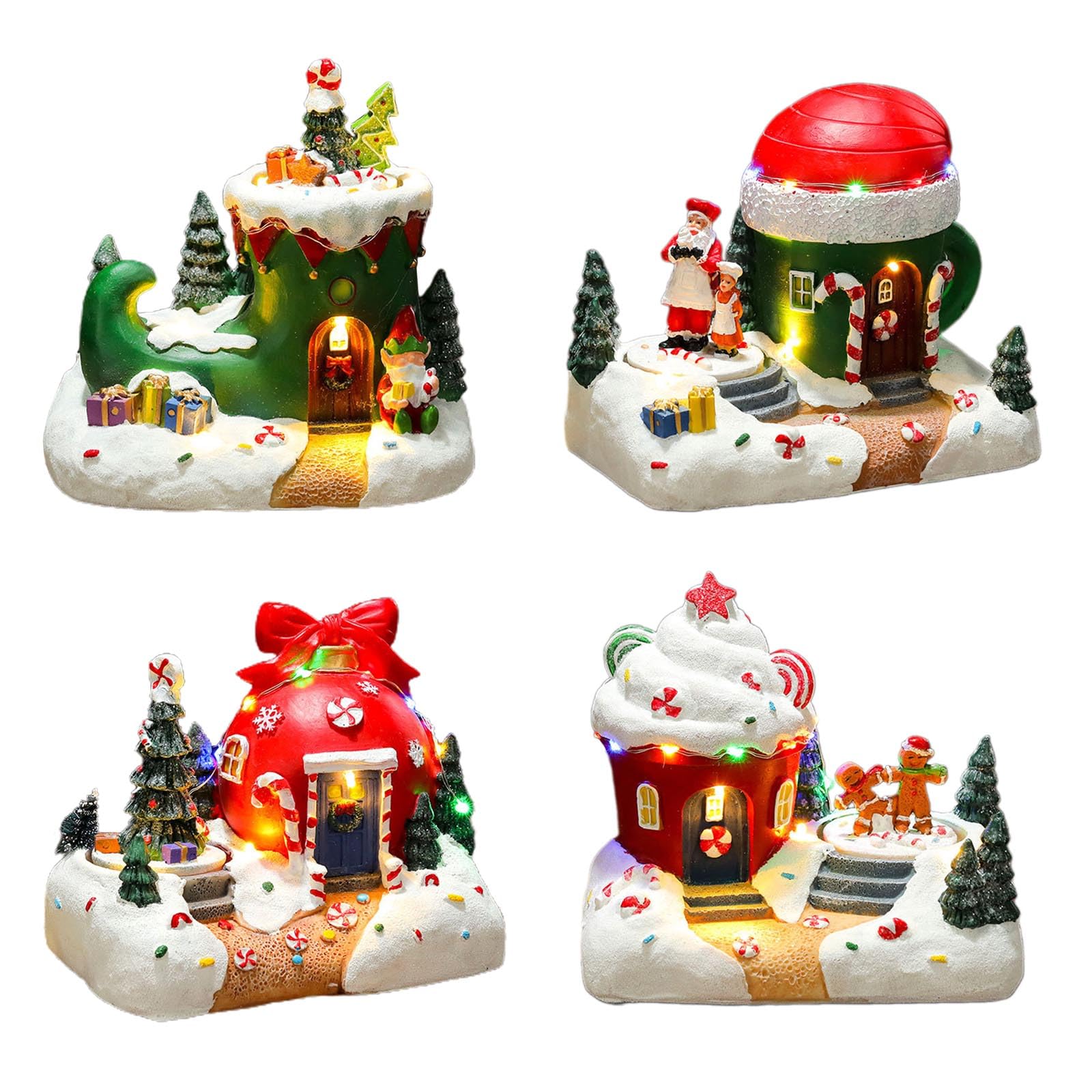 PANGBOER Decorazione musicale natalizia in resina a forma di casa del villaggio con luce a LED e statuette rotanti per feste di festa, decorazione da scrivania, decorazioni per le vacanze