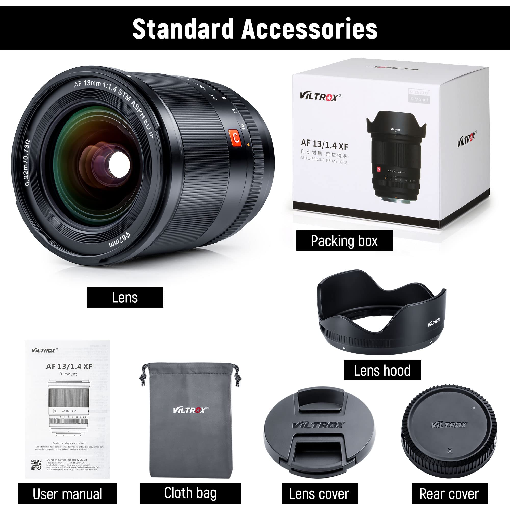 Viltrox 13mm f/1.4 Fuji x Mount Obiettivo Grandangolare per Fujifilm X-Mount X-T30 X-T4 X-T3 X-Pro3 X-Pro2 X-H1 X-T200 fotocamera, Messa a Fuoco Automatica APS-C Nero