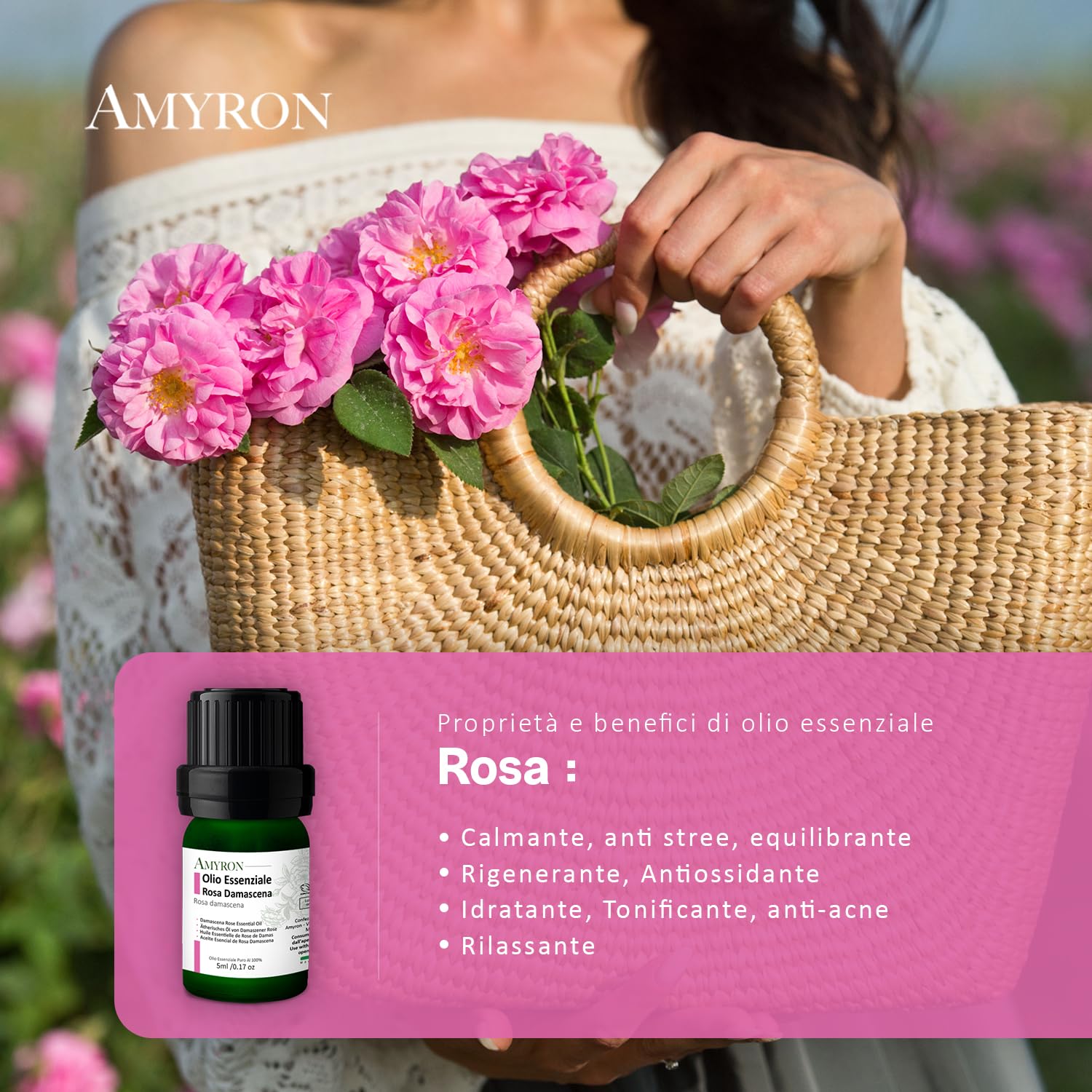Ätherisches Öl Damaszener Rose 100% Rein 5ml/ 100% Natürlich/Ideal für Aromatherapie und Diffusoren/Aromatische Massagen/Topische Anwendung/Lebensmittelverwendung.