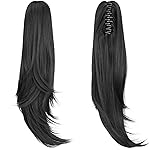ShulaSHOP Black Ponytail Extension,20 Claw Ponytail Clip Hair Extensions Ponytail Long Curly Hair Ponytail Extension Natural Looking Synthetic Hairpiece for Women