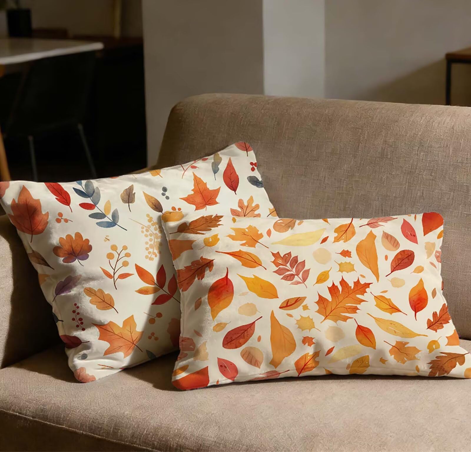 Taie oreiller 50x70 en velours de prestige orange brûlé motif feuille