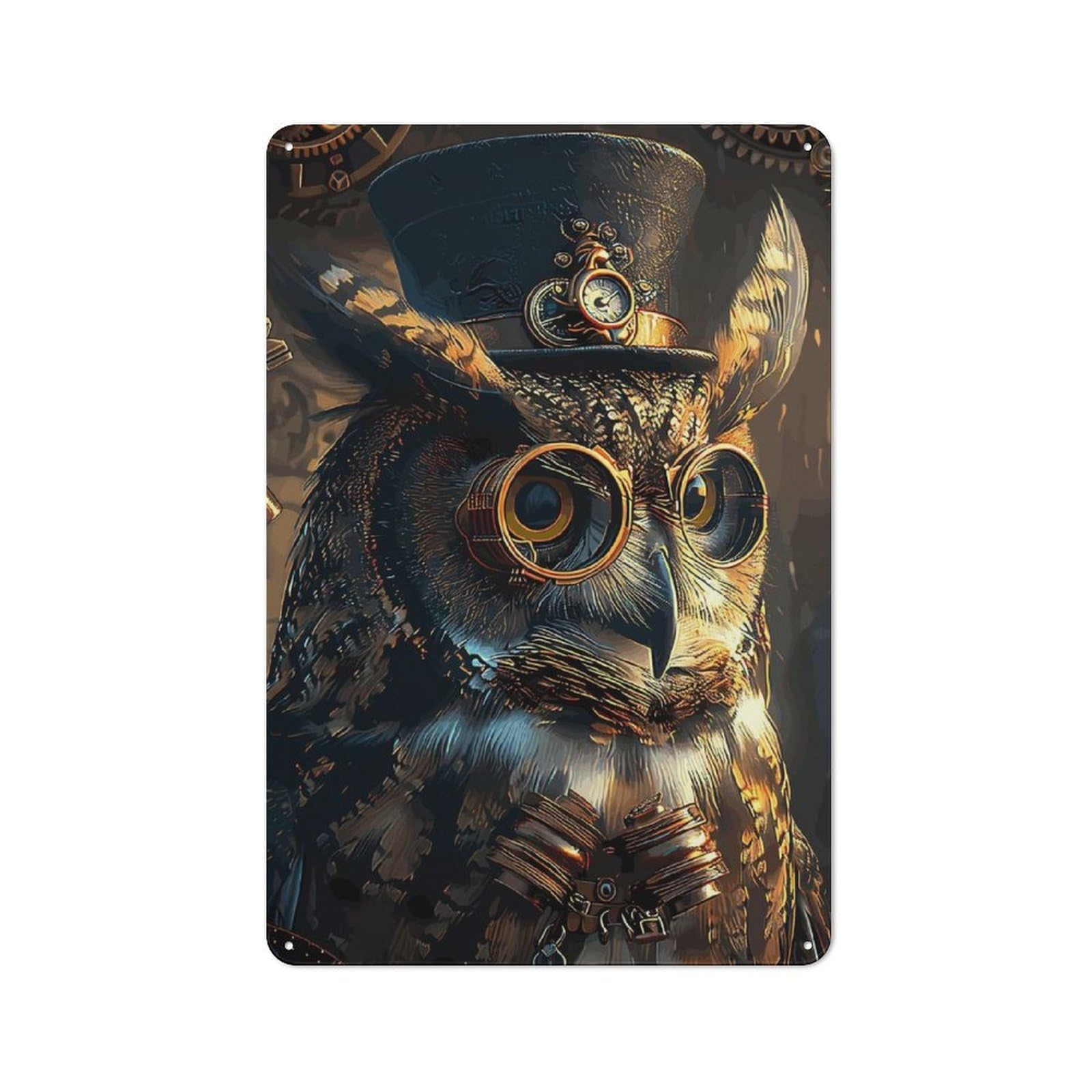 Junmoney Steampunk Animal Owl Metal Wall Sign With Design 30X20cm, Vintage Industrial Wall Art For Workshop, Basement, Shed Or Games Room