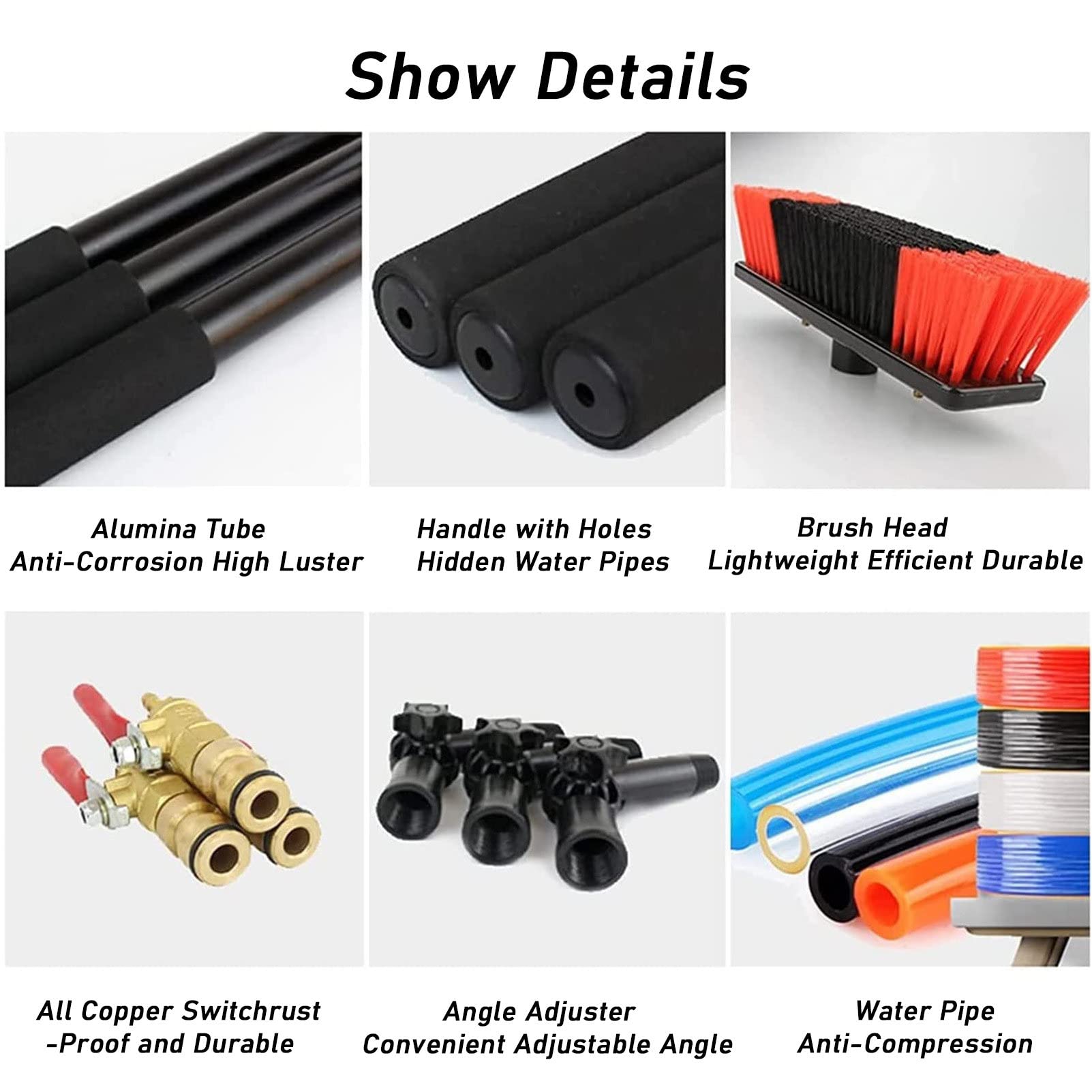 Limpieza de ventanas, kit de limpieza de paneles solares, poste extensible para limpieza de ventanas, cepillos Teles accionados por agua, herramientas de limpieza profesionales y accesorios