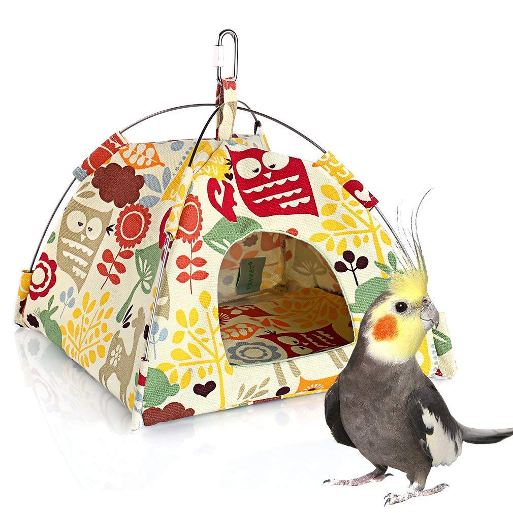 Mumoo Bear Bird Nest Snuggle Hut, Parrot Habitat Cave Hanging Tent, Yellow Owl