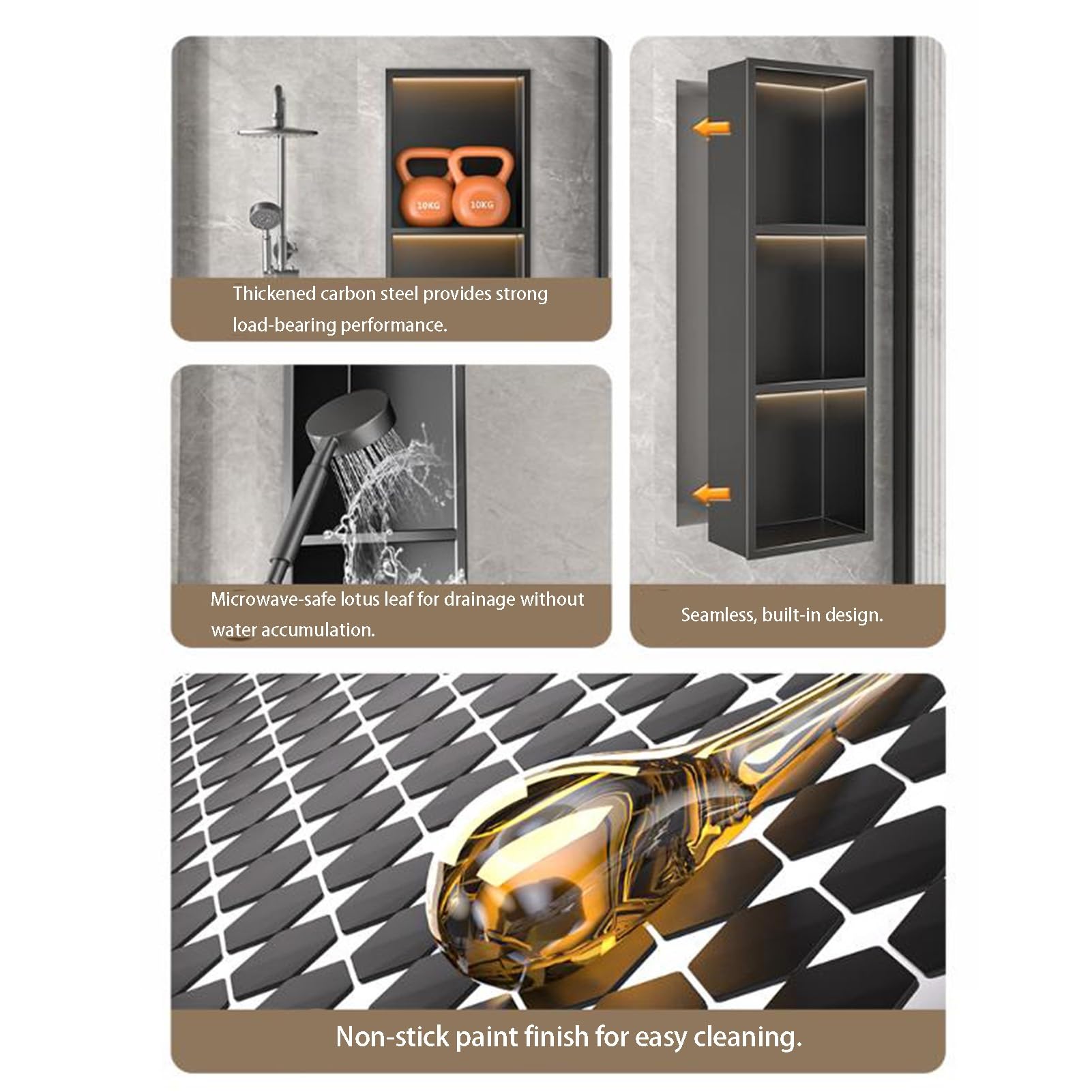 Stauraum im Badezimmer, Edelstahl-Duschnische, Wand-Organizer, Regal, Badezimmer, Küche, mehrere Größen(68x27x23cm)