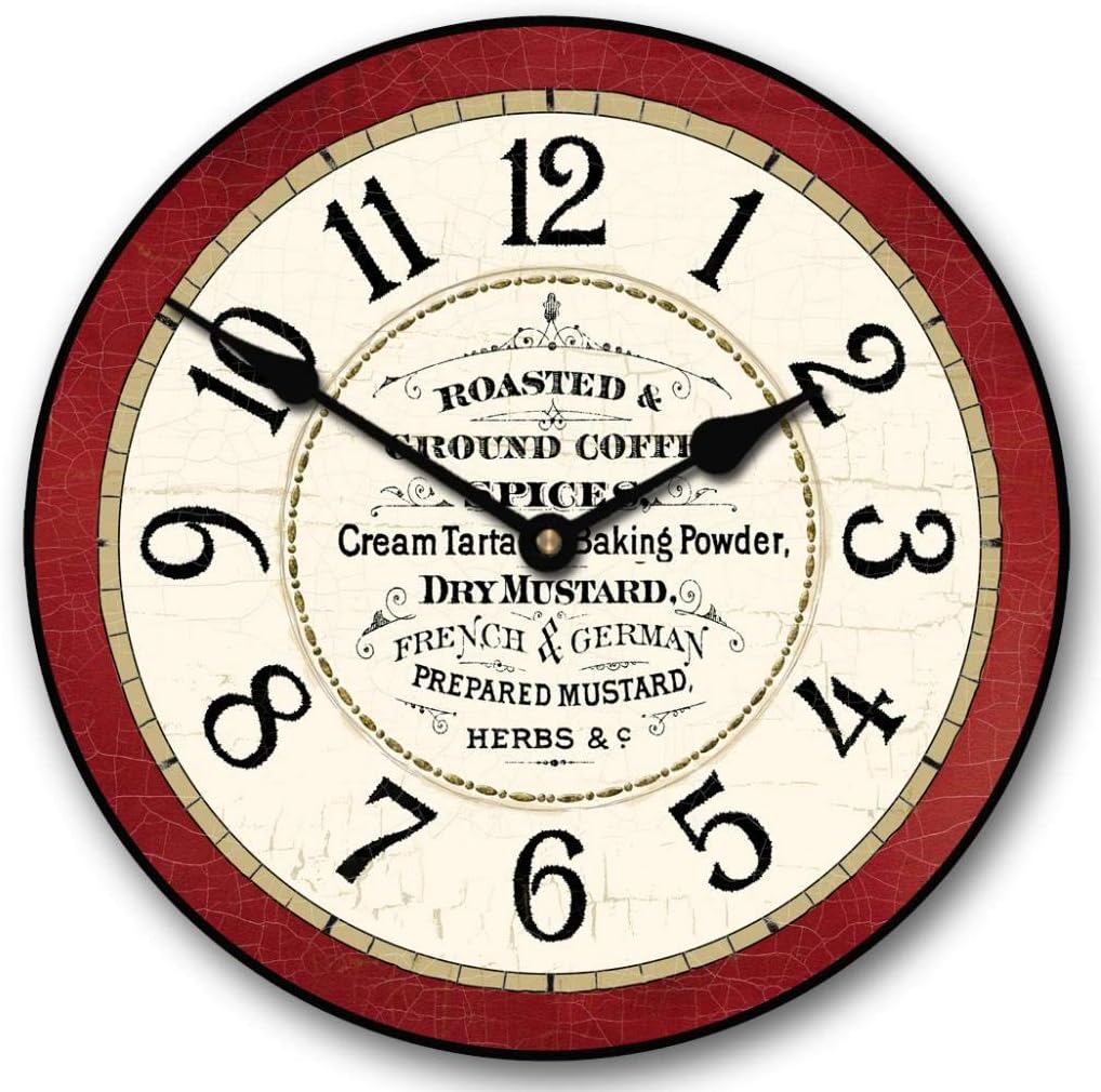 Kitchen Pantry Clock Wall Clock | Ultra Quiet Quartz Mechanism | Hand Made in USA Beautiful Crisp Lasting Color | Comes in 8 Sizes | 18-Inch
