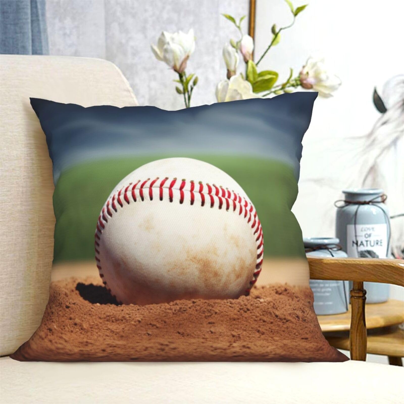 Fodpand Black Decorative Throw Pillow Covers 18"X18" Baseball Cushion Cases Square Modern Farmhouse Pillow Cases Soft Cozy Cushion Covers For Couch Sofa Bedroom Home Decor Pillowcase