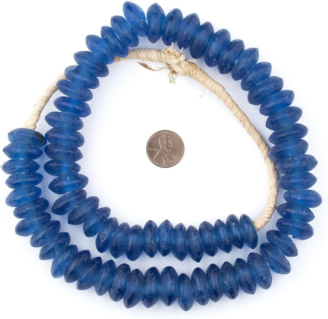 The Bead Chest Jumbo Rondelle Recycled Glass Beads: Extra Large African Disk Home Decor Beads for DIY Jewelry, Coffee Table, and Interior Design (Blue)