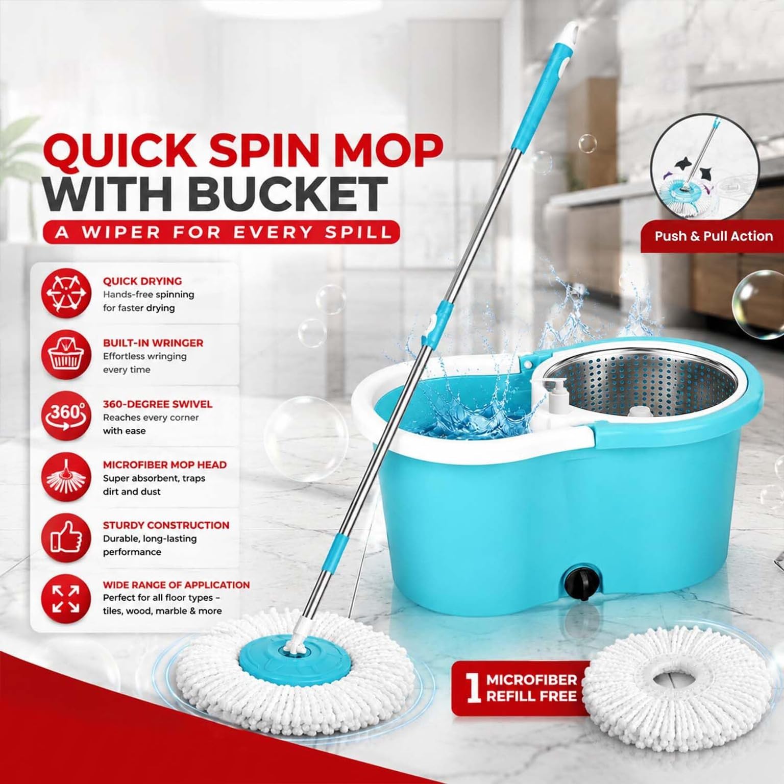 Plenzo Spin Mop with Bucket - Quick Cleaning -3