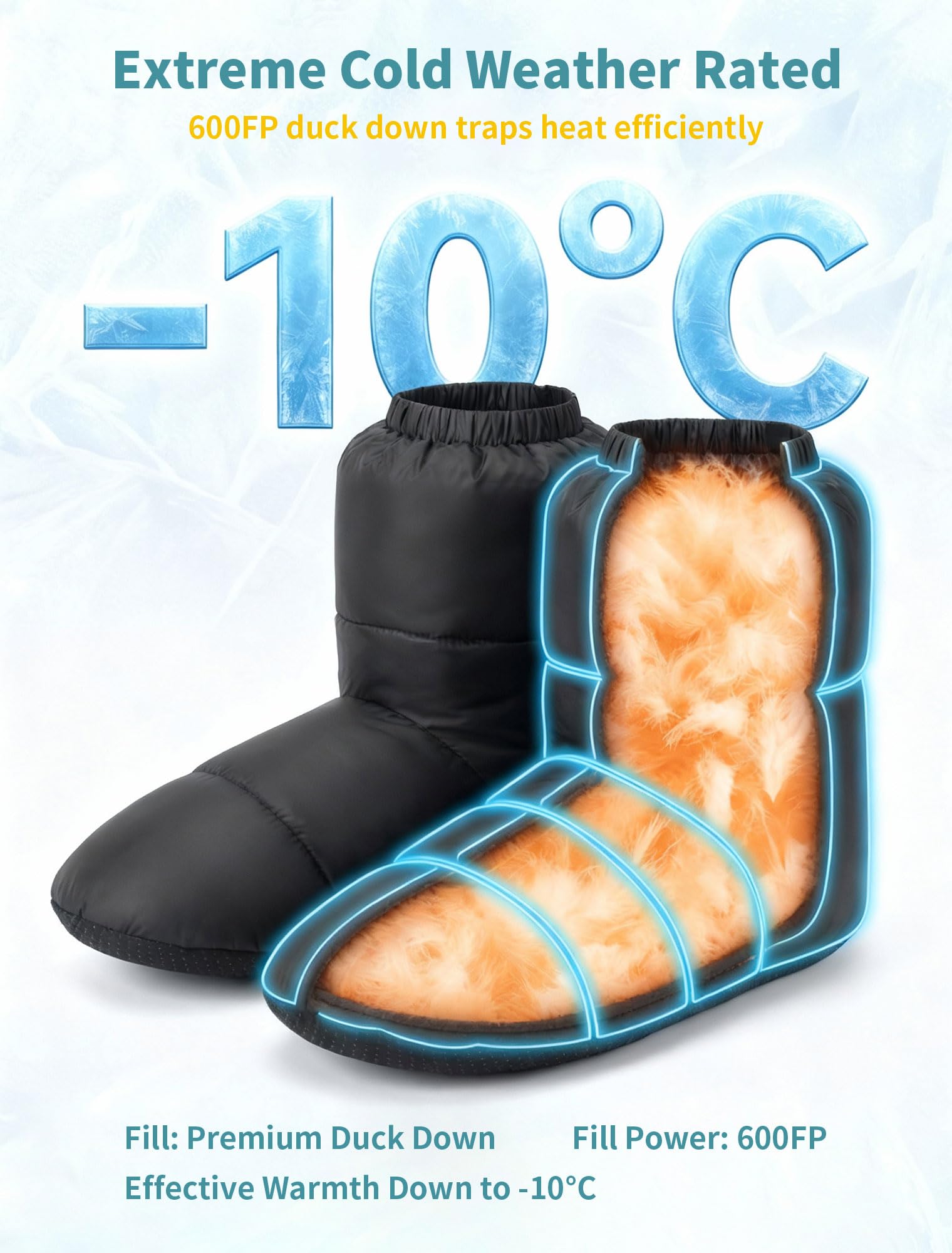 Tentock Chaussons en Duvet pour Le Camping d'hiver, Unisexe Chaussettes Thermiques d'oie Doux Imperméable Chauffe-Pieds Chaussons en Duvet pour Tente/Sac de Couchage/Maison