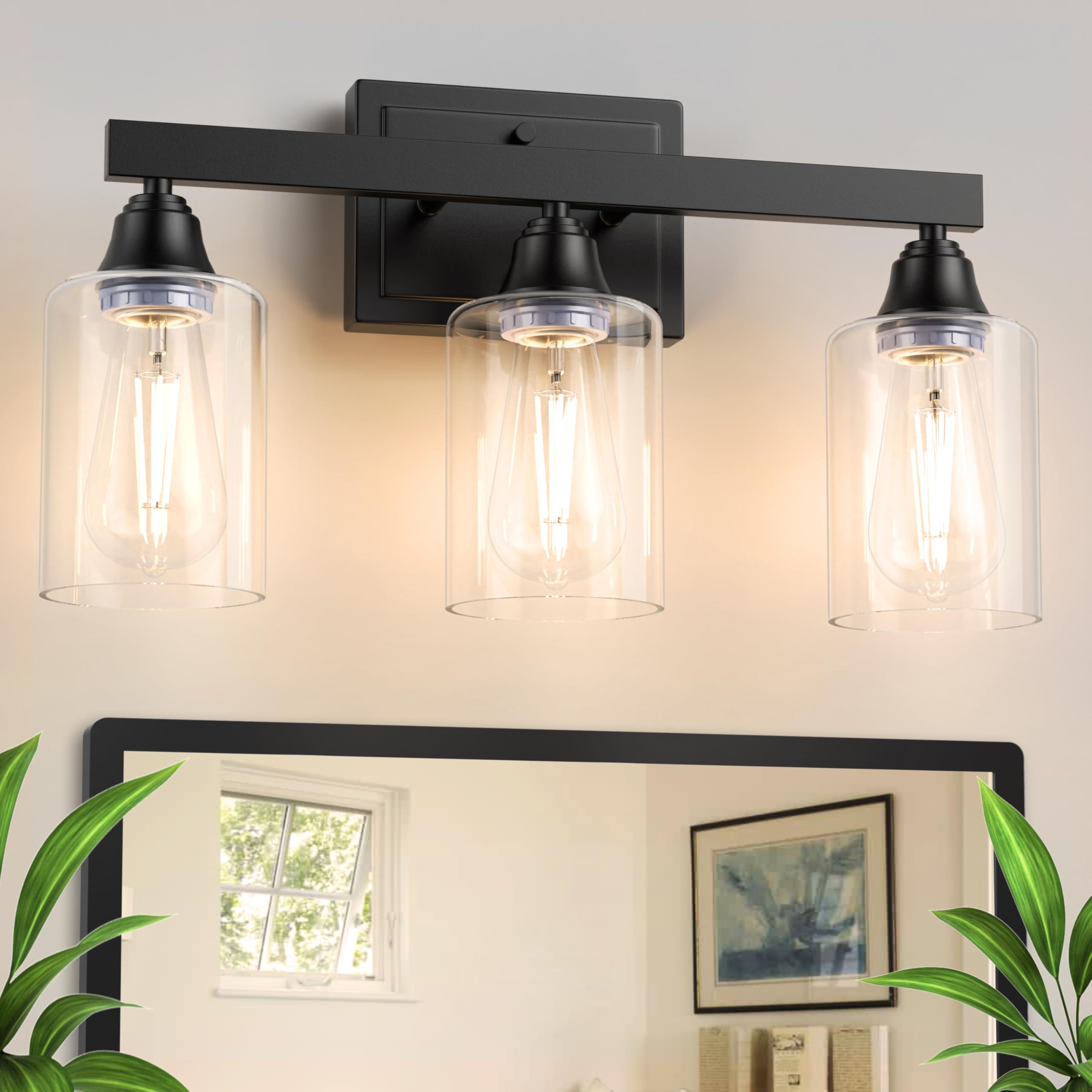 Photo 1 of VOLISUN Matte Black Bathroom Light Fixtures, 5-Light Bathroom Vanity Light Over Mirror, Modern Vanity Lights for Bathrooms, Bathrooms Lights Fixtures Over Mirror with Clear Glass Shades