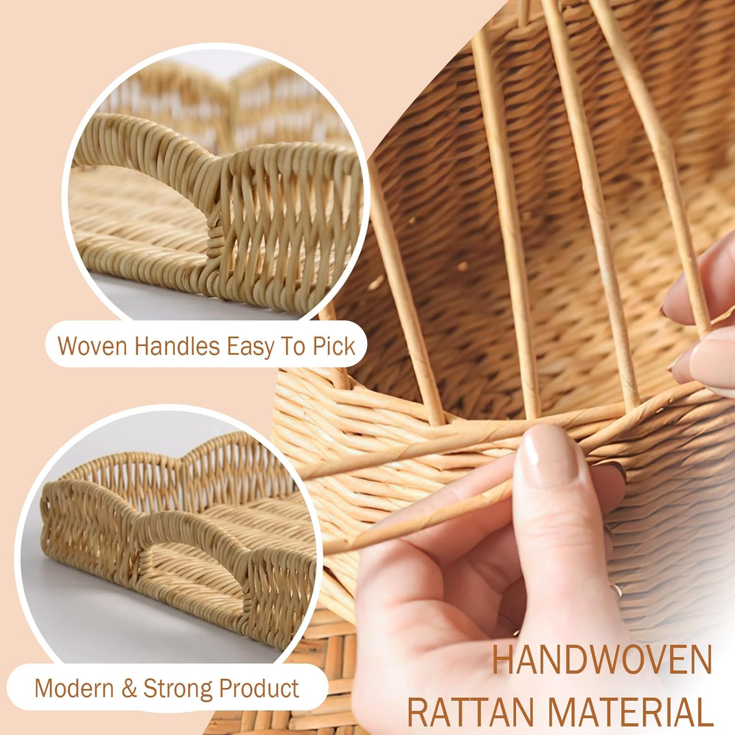 Serving Tray with Scalloped Edge, Rectangular Wicker Tray with Handles, Ideal for Breakfast or Meals in Bed and on Sofa, Decorative Coffee Table Tray to Enhance Dining (Coffee Brown)