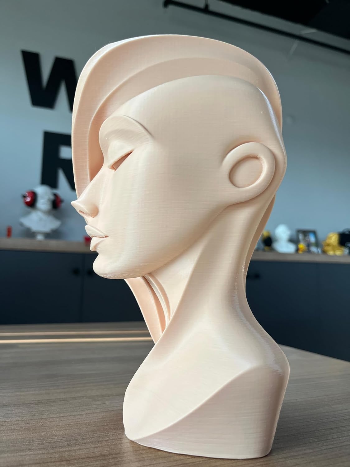 Abstract Woman Face Sculpture Skin Color 24cm Decorative Female Bust Home Office Decor